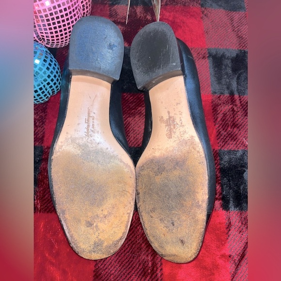 SALVATORE FERRAGAMO Black Leather & Patent Cap Toe Ballet Low Heel Size 8.5 C - Picture 11 of 13